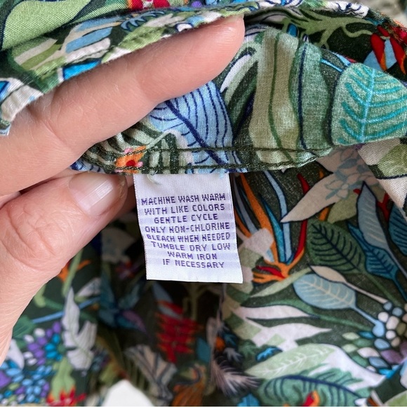 Allan Flusser Hawaiian Tropical Floral Button Up Cuban Camp Shirt Large Parrot - Picture 8 of 11